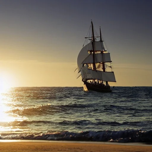 sailing ship emerging from ocean