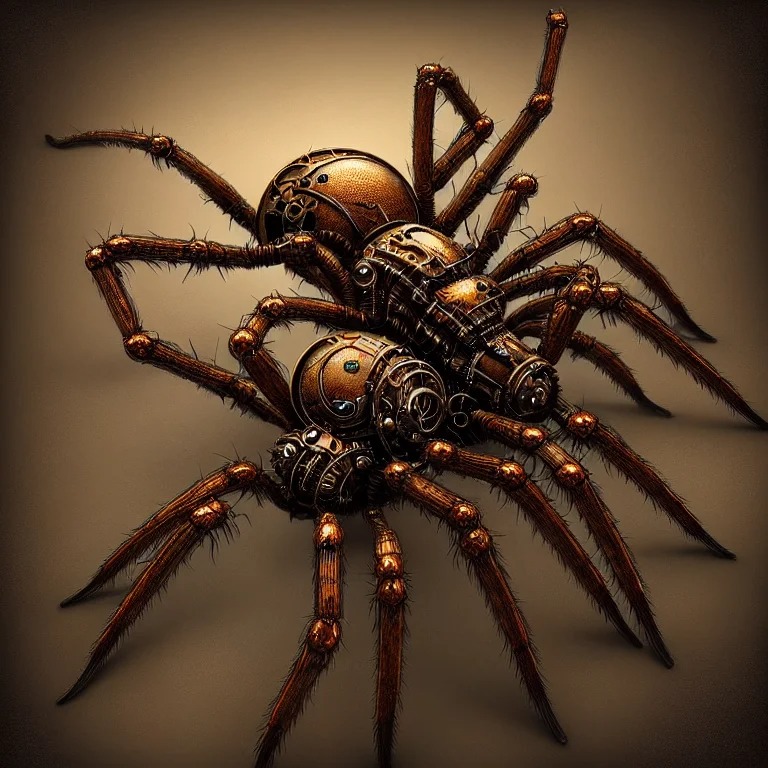 steampunk spider, biomechanical, 3 d model, unreal engine realistic render, 8 k, micro detail, intricate, elegant, highly detailed, centered, digital painting, artstation, smooth, sharp focus, illustration, artgerm, tomasz alen kopera, by wlop